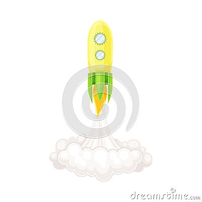 Yellow Rocket as Spacecraft with Engine Exhaust Launching in Space Vector Illustration Vector Illustration
