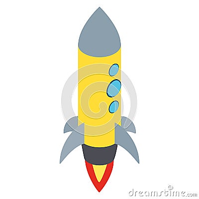 Yellow rocket with three portholes icon Vector Illustration