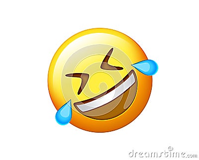 Yellow rolling on the floor laughing out loud face icon with closed eyes and blue tears Stock Photo