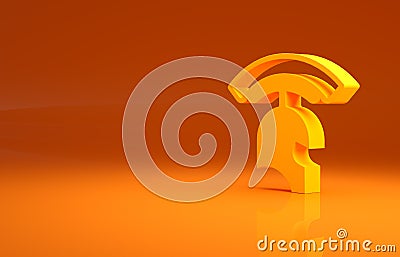 Yellow Roman army helmet icon isolated on orange background. Minimalism concept. 3d illustration 3D render Cartoon Illustration