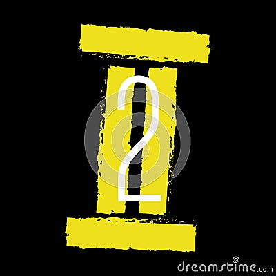 Yellow Roman numeral 2 on black background. Old roman antique alphabet number and font roman alphabet. vector Vector Illustration