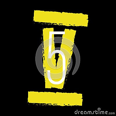 Yellow Roman numeral 5 on black background. Old roman antique alphabet number and font roman alphabet. vector Vector Illustration