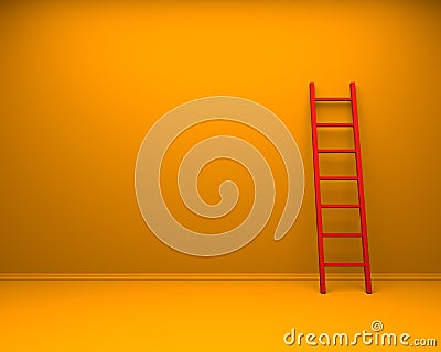 Yellow room with leaned red ladder Stock Photo