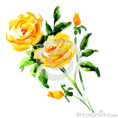 Yellow rose bouquet isolated on white Stock Photo