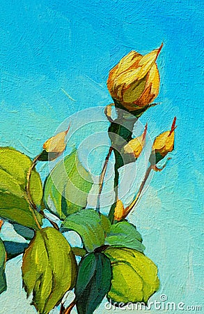 Yellow rose, painting by oil on canvas Cartoon Illustration