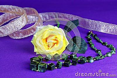 Yellow rose with ribbon Stock Photo