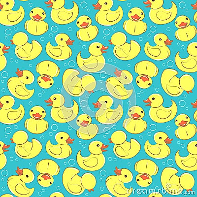 Yellow rubber duck and bubbles seamless kid's pattern Cartoon Illustration