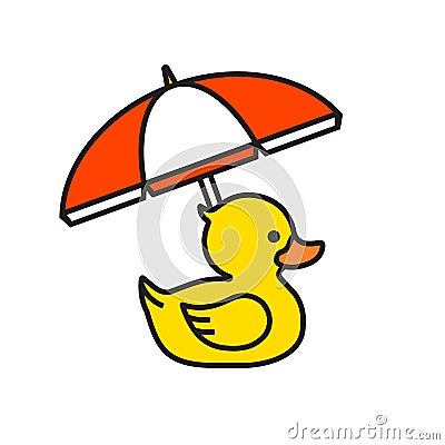 Yellow rubber duck icon with beach umbrella Vector Illustration