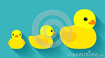 Yellow rubber ducks Vector Illustration