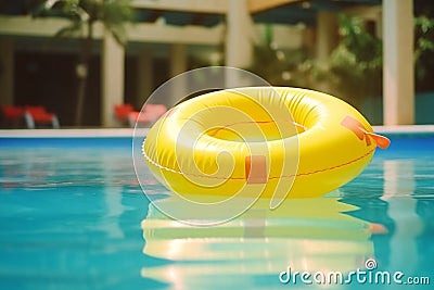 Yellow rubber ring in pool on tropical resort. Generative AI Stock Photo