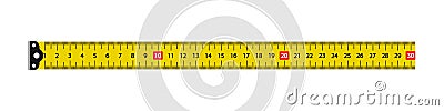 Yellow ruler with scale metric. Measure tape with 30 cm. Tapeline with millimeter and centimeter. Metal long measure tape with Stock Photo