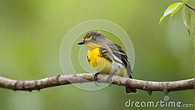 Yellow-rumped Flycatcher, bird is perching on the tree branch. Stock Photo