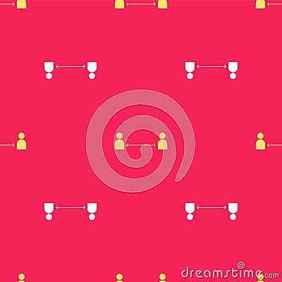 Yellow Safe distance icon isolated seamless pattern on red background. Viruses and people keeping distance for infection Vector Illustration