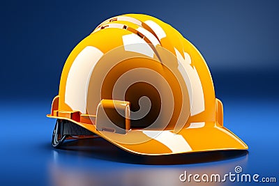 Yellow safety helmet pops against 3D rendered blue backdrop, creating impactful contrast Stock Photo