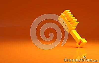 Yellow Sauna brush icon isolated on orange background. Wooden brush with coarse bristles for washing in the bath. Anti Cartoon Illustration