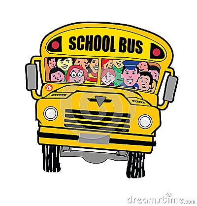 Yellow school bus full of cute and happy kids. Vector Illustration