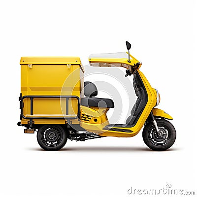 Yellow Scooter With Industrial Design And Product Box Stock Photo