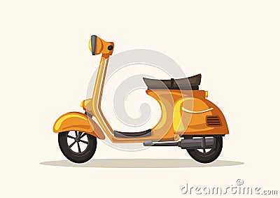 Yellow scooter. Retro bike. Vector cartoon illustration. Food service Vector Illustration