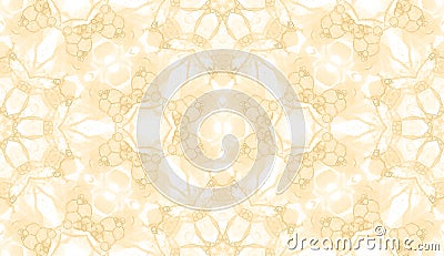 Yellow seamless pattern. Astonishing delicate soap bubbles. Lace hand drawn textile ornament. Kaleid Stock Photo