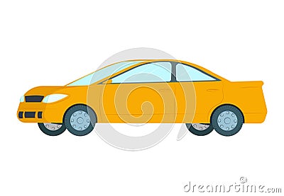 Yellow sedan car side view on a white background. Simple flat transportation concept. Automotive theme vector Vector Illustration