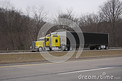 Yellow Semi Truck Stock Photo