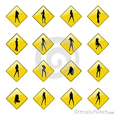 Yellow girls sign icons Vector Illustration