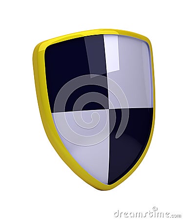 Yellow shield with white and black diagonal squares - high resolution image Stock Photo