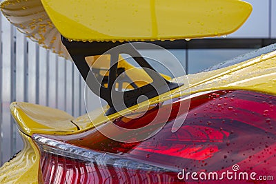 yellow shiny body of a german sportscar Stock Photo