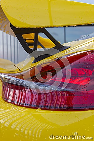 yellow shiny body of a german sportscar Stock Photo