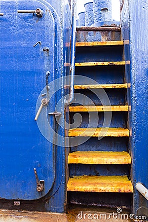 Yellow ship stairs Stock Photo