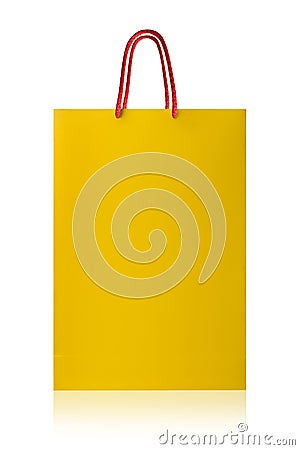 Yellow shopping bag, with clipping path on white backgr Stock Photo