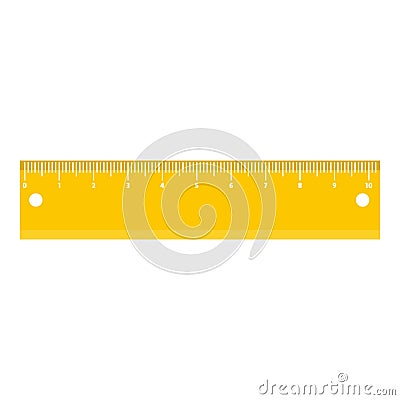 Yellow short ruler icon, flat style. Vector Illustration