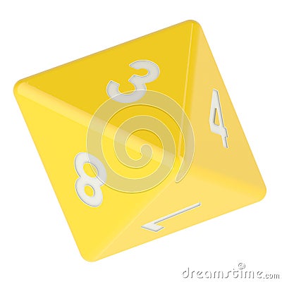 Yellow 8 sided die, octahedron dice. 3D rendering Stock Photo