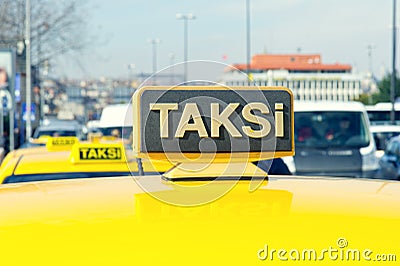 Yellow sign of the Istanbul taxi, Stock Photo