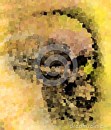 Yellow skull in profile. Digital pointillism. Vector Illustration