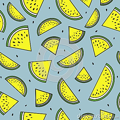 Yellow slices of watermelon. Seamless pattern Vector Illustration