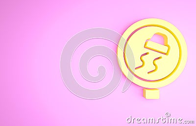 Yellow Slippery road traffic warning icon isolated on pink background. Traffic rules and safe driving. Minimalism Cartoon Illustration