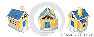 Yellow Small Cartoon House with CLIPPING PATH, 3D Rendering Stock Photo