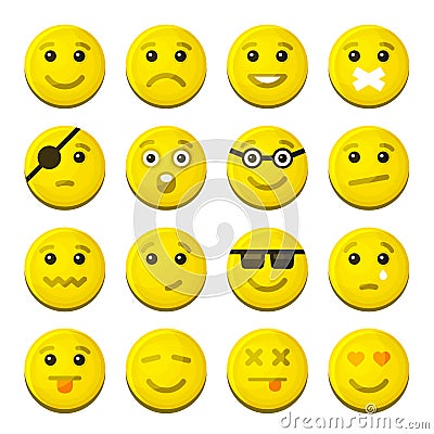 Yellow Smile Emotion Icons Set. Vector Vector Illustration