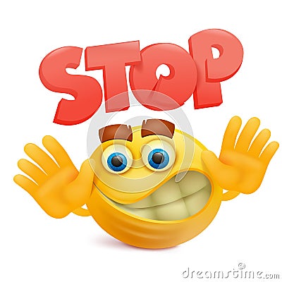 Yellow smile face emoji cartoon character with stop gesture Cartoon Illustration