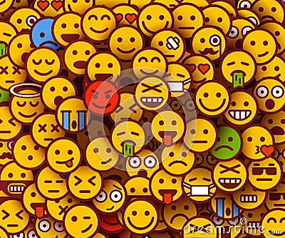 Yellow smiles background. Emoji texture. Vector Illustration