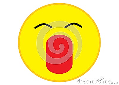 A yellow smiley emoticon head face with an opened mouth and closed eyes expression white backdrop Cartoon Illustration