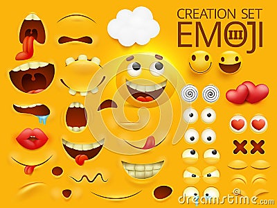 Yellow smiley face emoji character for your scenes template. Emotion big collection Cartoon Illustration