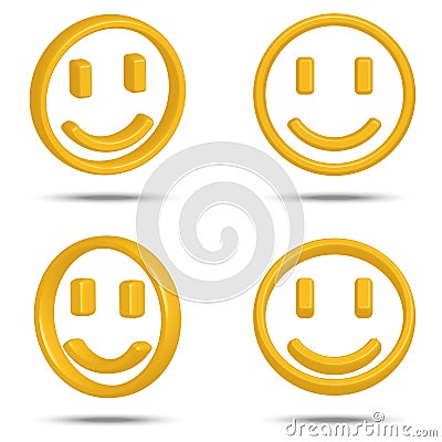 Yellow smiley faces 3D isometric with rectangular eyes in different perspectives. Illustration suitable for use in design, Vector Illustration