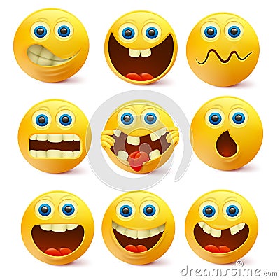 Yellow smiley faces. Emoji characters template Cartoon Illustration