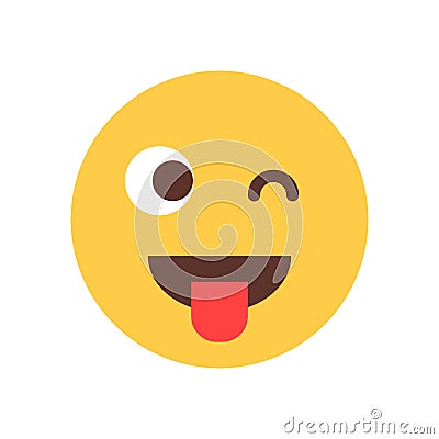 Yellow Smiling Cartoon Face Show Tongue Wink Emoji People Emotion Icon Vector Illustration