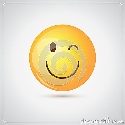 Yellow Smiling Cartoon Face Winking People Emotion Icon Vector Illustration