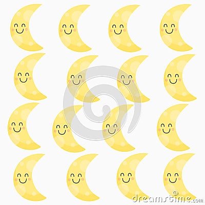 Yellow smiling crescent moon pattern background design Vector Illustration