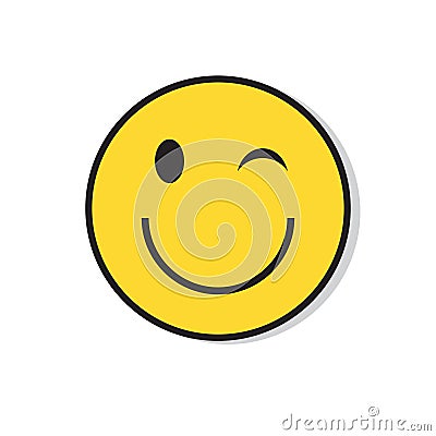 Yellow Smiling Face Wink Positive People Emotion Icon Vector Illustration