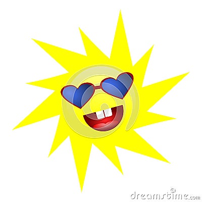Yellow Smiling Happy sun Sun logo. Concept, kids. Cartoon Illustration